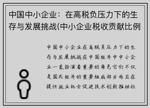 中国中小企业：在高税负压力下的生存与发展挑战(中小企业税收贡献比例)